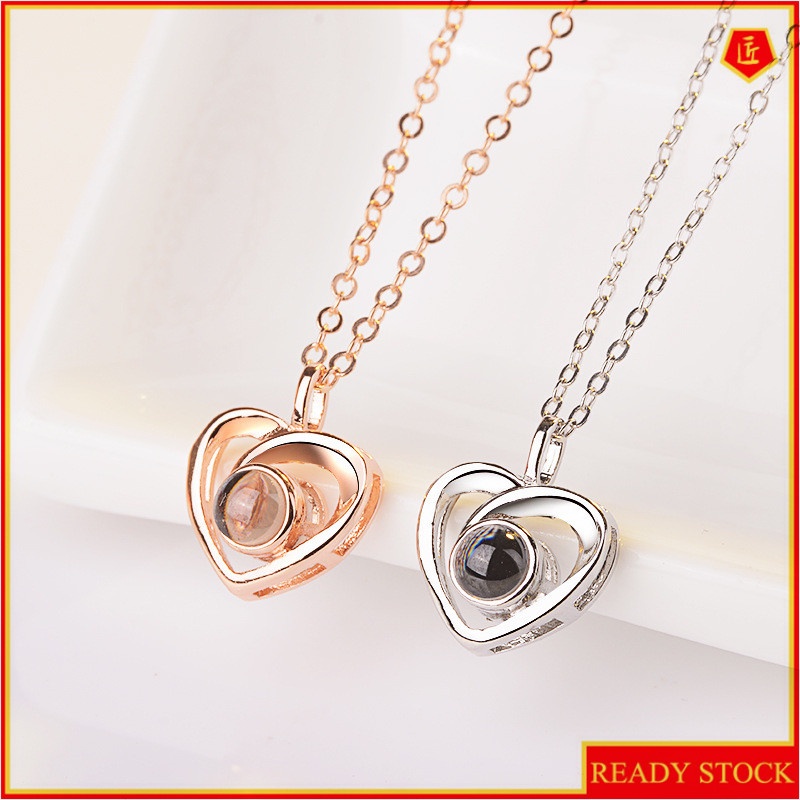 [Ready Stock]Fashion Love Silver Plated Jeweled Pendant Simple Necklace