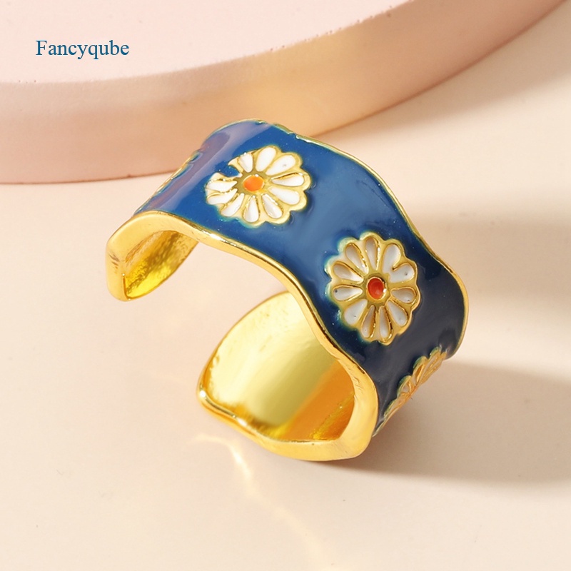 Fancyqube Cincin Enamel Desain Bunga Plum Blossom Gaya Punk Vintage Korea Untuk Wanita