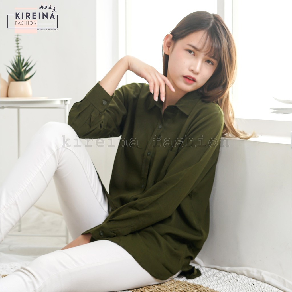 Kemeja Basic Wanita Atasan Kerja Wanita Bahan Rayon Twill | Kireina Fashion