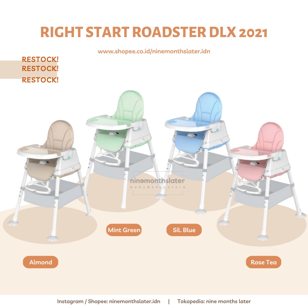 Right Start Roadster Lets Go Candy Highchair 4-in-1 Kursi Makan High Chair Roda Deluxe Baby Bayi Trike