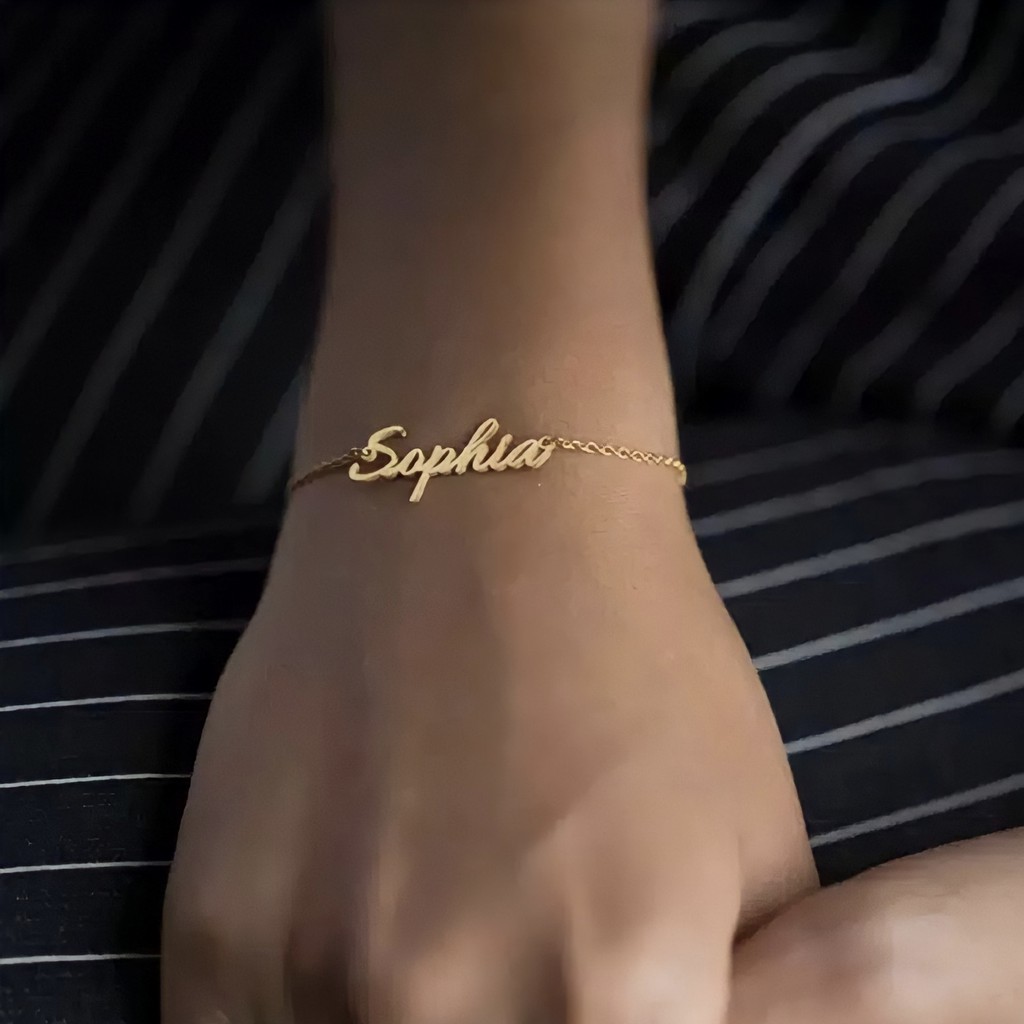 Promo, Bisa COD Gelang Nama Wanita Perhiasan Custom Ukir Lapis Emas Asli