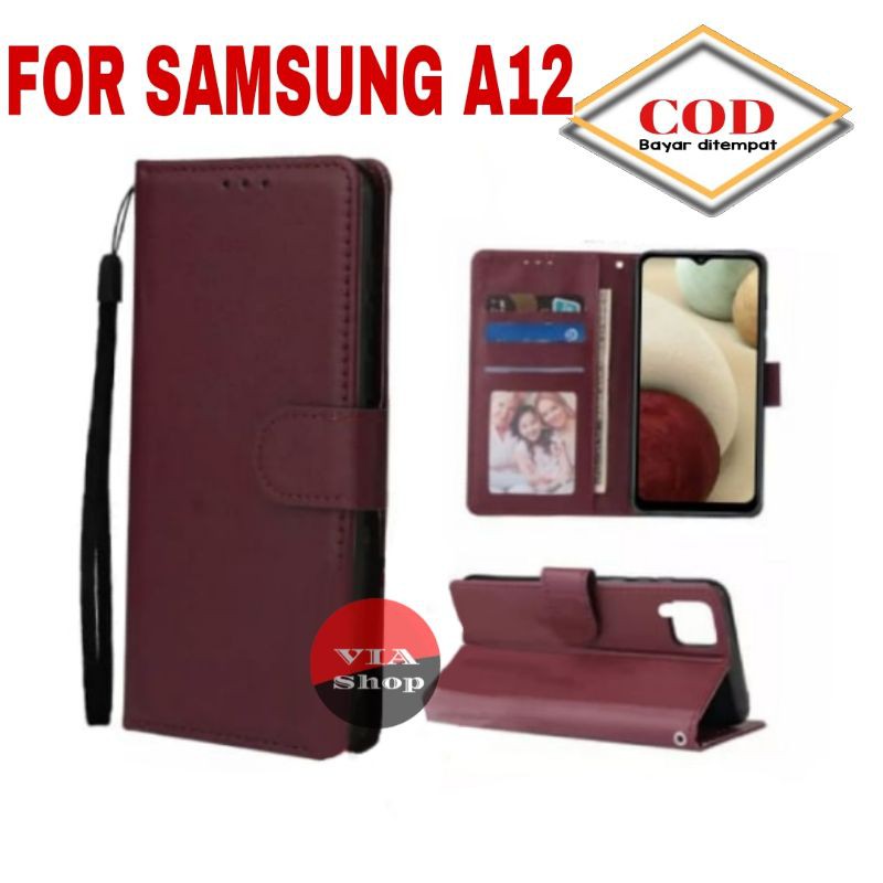 SARUNG DOMPET HP SAMSUNG A12/CASE COVER FLIP KULIT SINTETIS PREMIUM