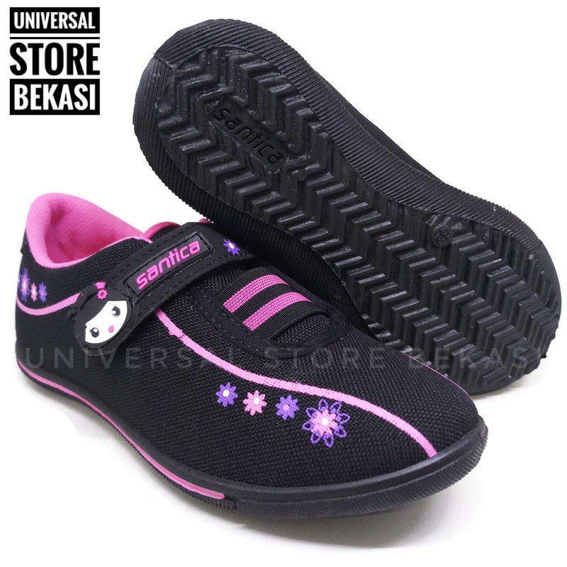 Sepatu Anak Perempuan Strip Kreket Santica Michiko Oshin Pink Sekolah Paud TK SD Slip On Anak Cewek