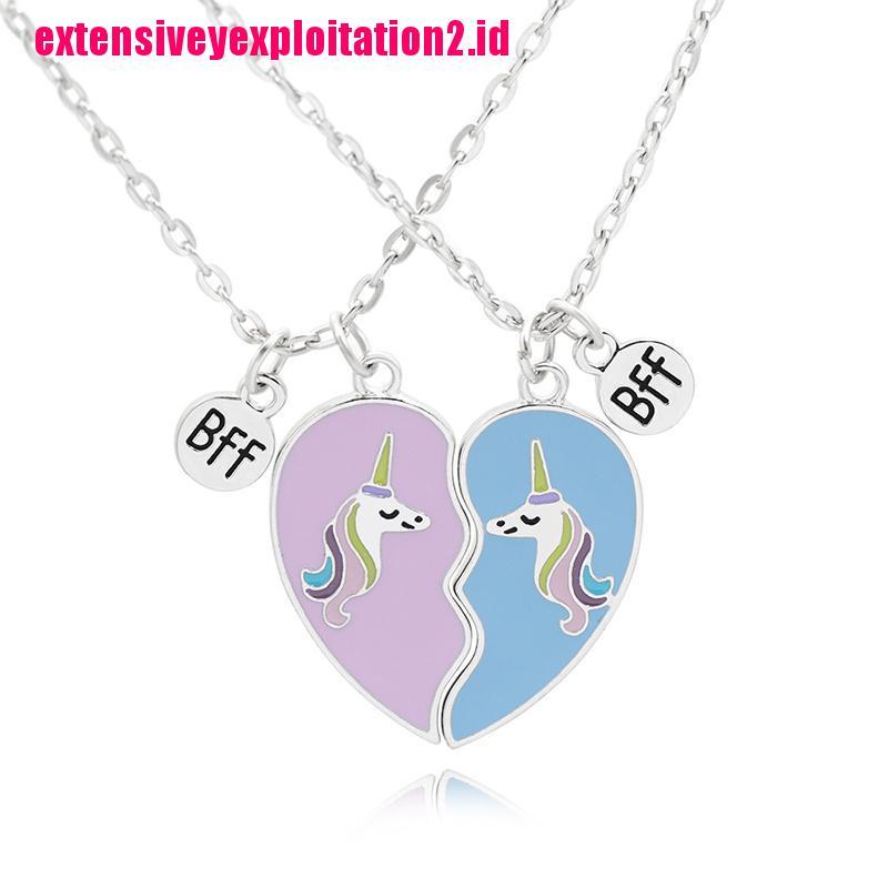 &lt; E2id &amp; &gt; 2pcs / Set Kalung Rantai + Liontin Motif Unicorn + Hati Untuk Perhiasan Wanita / Teman