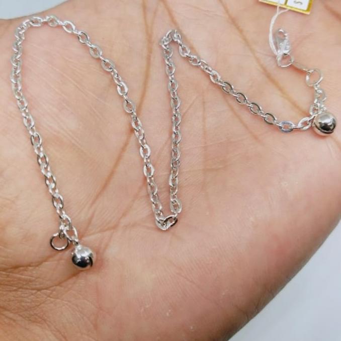 gelang kaki emas putih asli 18K-750-model rantai polos