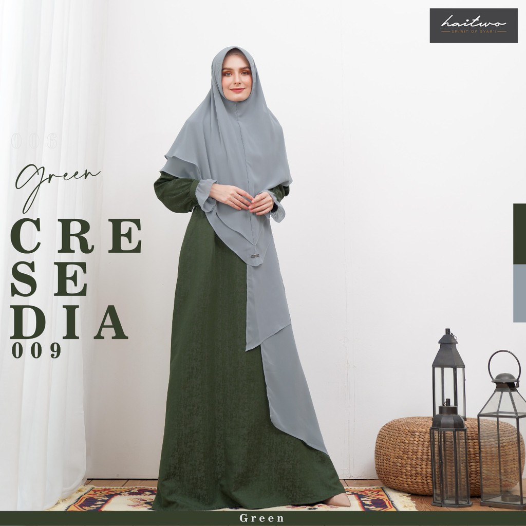 Haitwo Gamis Cresedia 009 Bahan Jacquard Mix Babydoll Set Gamis dan Jilbab Dress Wanita Jubah Syari