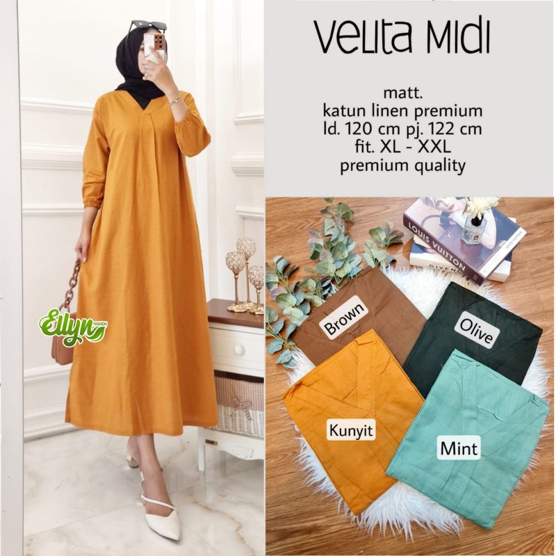Velita Midi - Midi Dress Wanita Bahan Katun Linen Import By Ellyn