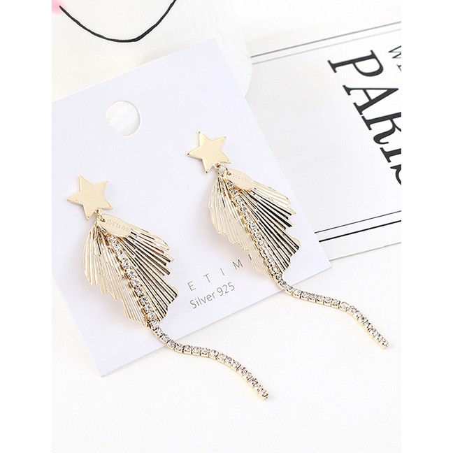 LRC Anting Tusuk Fashion Golden Real Gold-plated Little Star Tassel S925 Silver Pin Earrings Y63069