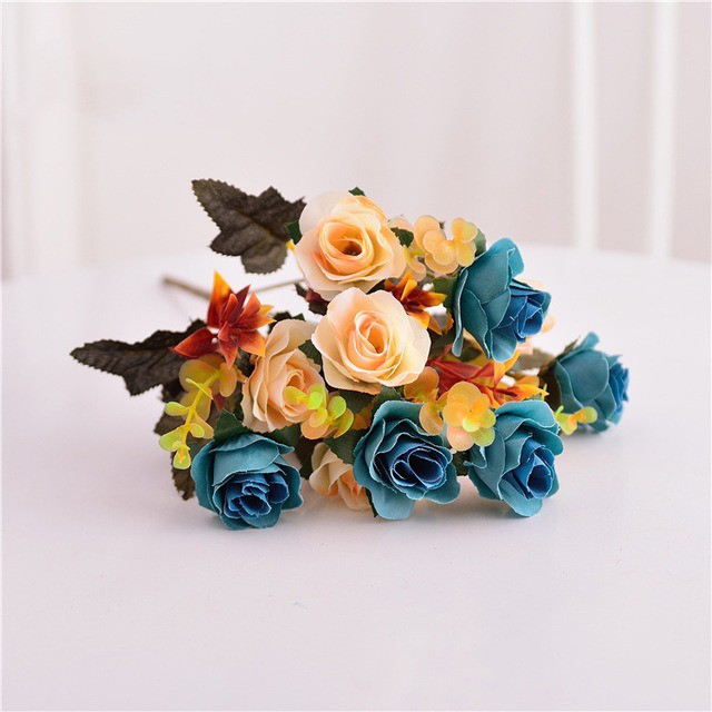 COD BUNGA MAWAR  BUNGA TANGKAI PLASTIK BUNGA ARTIFISIAL BUNGA PAJANGAN IMITASI BUNGA HIASAN BT9004-BIRU