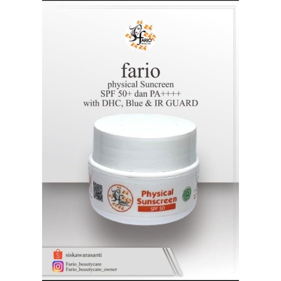 Physical Sunscreen SPF50 BPOM & Halal / cream pelindung sinar matahari