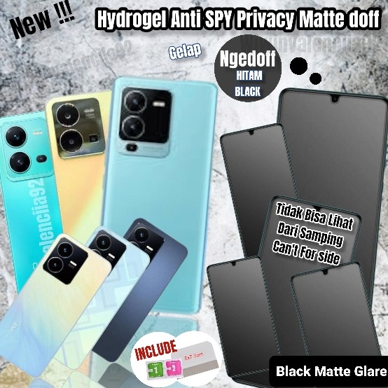 2023 Hydrogel SPY MATTE PRIVACY Vivo Y16 Y36 Y22 Y35 V27 V27e V25 V25Pro V25E V23 V23E V21-4G/5G V20 V20SE V19 V17 V17Pro V15 V15Pro V11i V11 Pro V9 V7 V7+ Hidrogel Hitam Gelap Black Bagian Depan layar Full Cover Casing Jely Ful Covergel 2022 Plus E SE