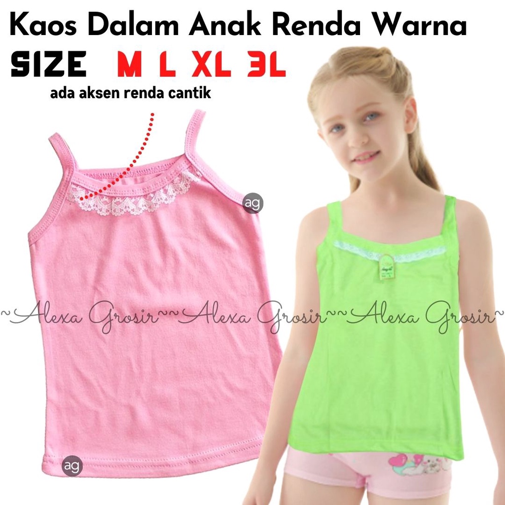 kaos dalam anak tk sd warna, grosir kaos dalam anak cewek murah kaos singlet perempuan renda M L XL XXL