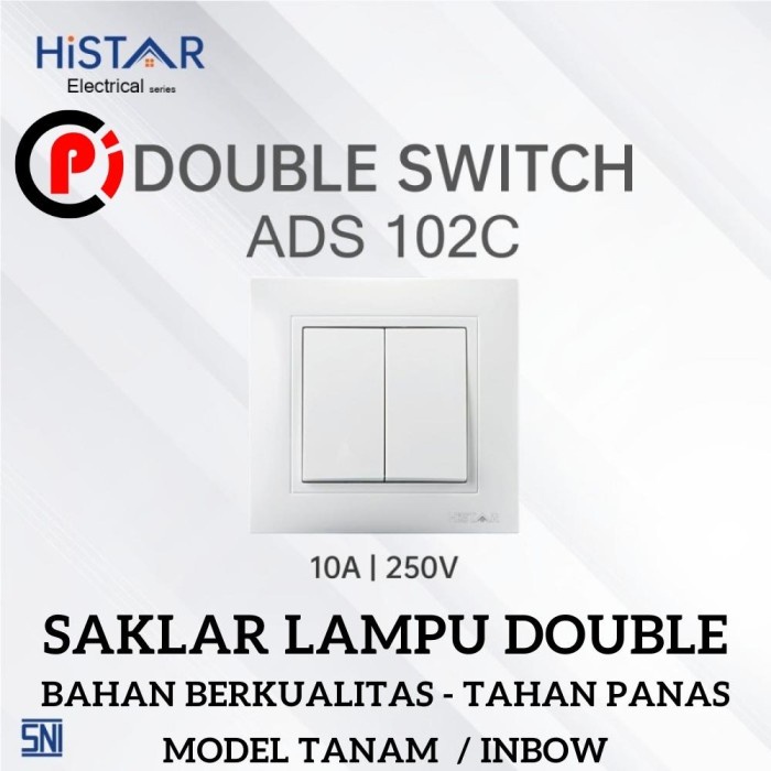 HISTAR ADS202W Saklar Lampu Double Model Tanam Inbow Mounting Tembok