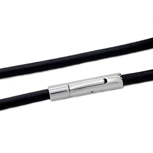 Hu Hu Hu Hu Hu Alat Bantu Pasang Kacamata♡ Kalung Strap Kulit Imitasi Liontin Bahan Stainless Steel Desain Gembok Bulat Warna Hitam Untuk Pria