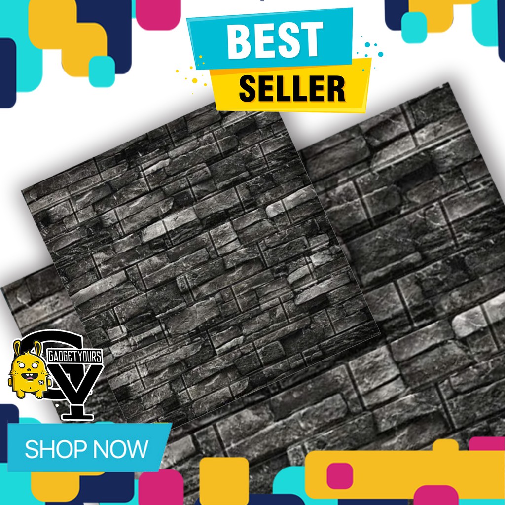WALLPAPER 3D BRICK FOAM CORAK BATU ALAM WALLPAPER DINDING BATU BATA PUTIH DAN CORAK BATA-CORAK HITAM