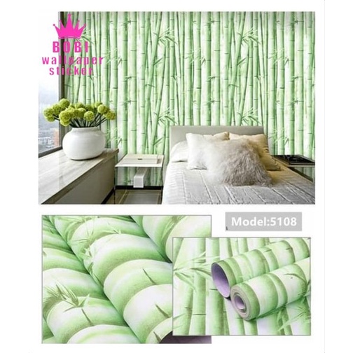 Wallpaper Sticker Motif Bambu Hijau 5108  /  Uk.9mx45cm