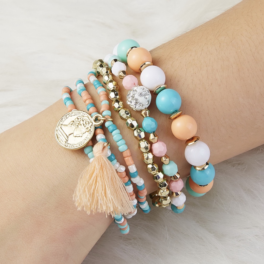 Gelang Tangan Wanita Manik Mutiara Kristal Multi Layer