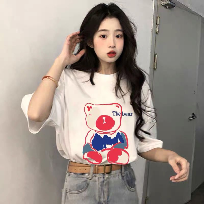 THISTLE - Oversize Tee Tshirt Wanita Model Longgar Motif The Bear Pink