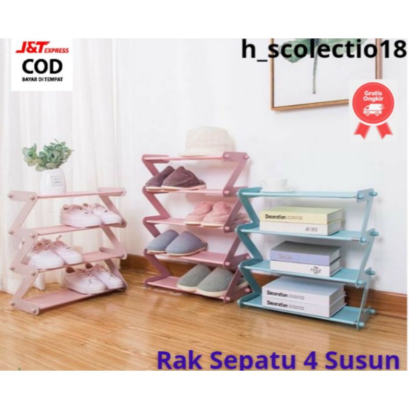 rak sepatu susun rak sepatu portable rak penyimpanan serbaguna  rak sapatu 4 susun Storage h_s18