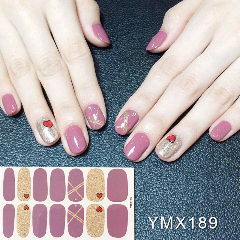 Ymx 14pcs / set Stiker Kuku Motif Kartun Grafiti / Leopard Aksen Glitter Anti Air Untuk Nail Art / Manicure YMX4