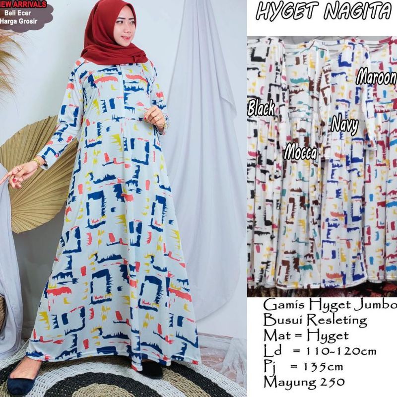 GAMIS HYGET JUMBO MOTIF MAXMARA SILK / GAMIS BAHAN HYGET MIRIP SATIN SILKY TERLARIS