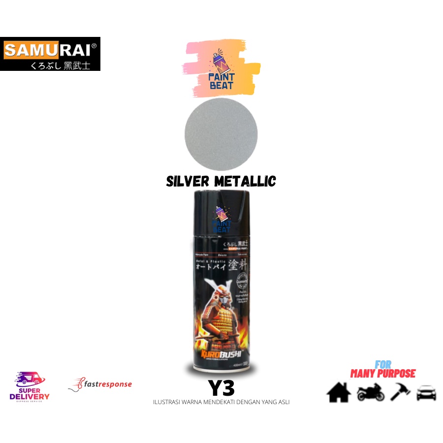 Samurai Paint Silver Metallic Yamaha Y3 - Perak Metalik Yamaha Cat Aerosol / Cat semprot