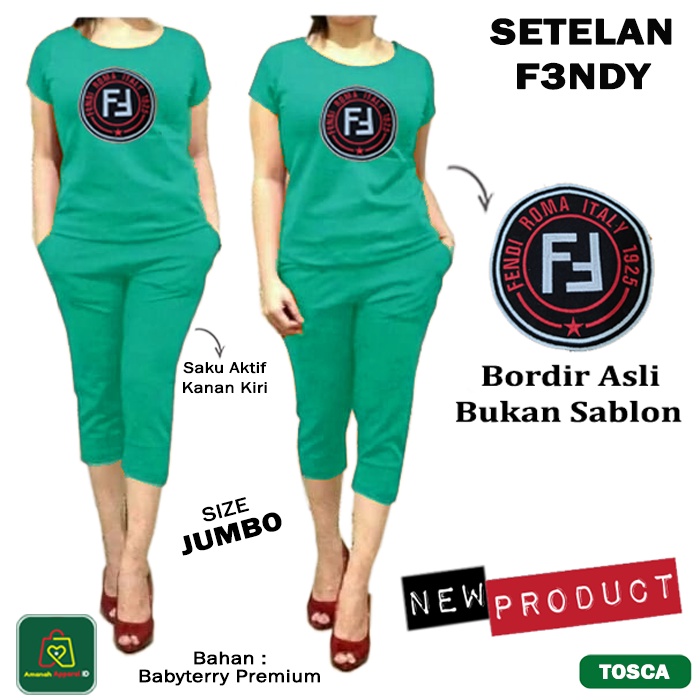 Setelan Kaos Hotpants Wanita F3NDY JUMBO Bordir Bahan Babyterry Premium Hot Pants 7/8 SIze XL - 09251