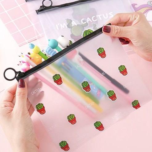 BA Pouch Kosmetik Transparan Motif Kaktus Tas Karakter Unicorn ZipLock Plastik Organizer Serbaguna / TA010