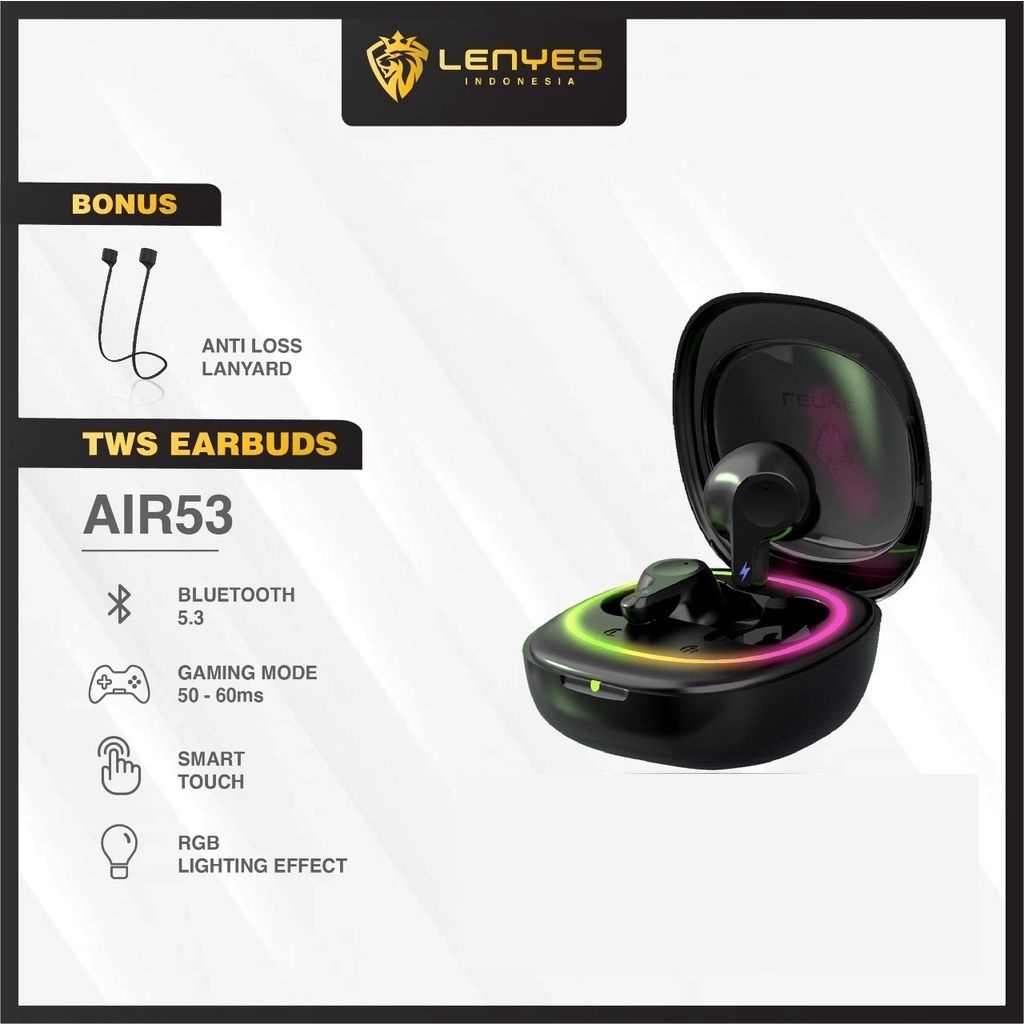 Headset Wireless Lenyes Air 53 Headset Bluetooth TWS Lenyes Air 53 RGB Earphone