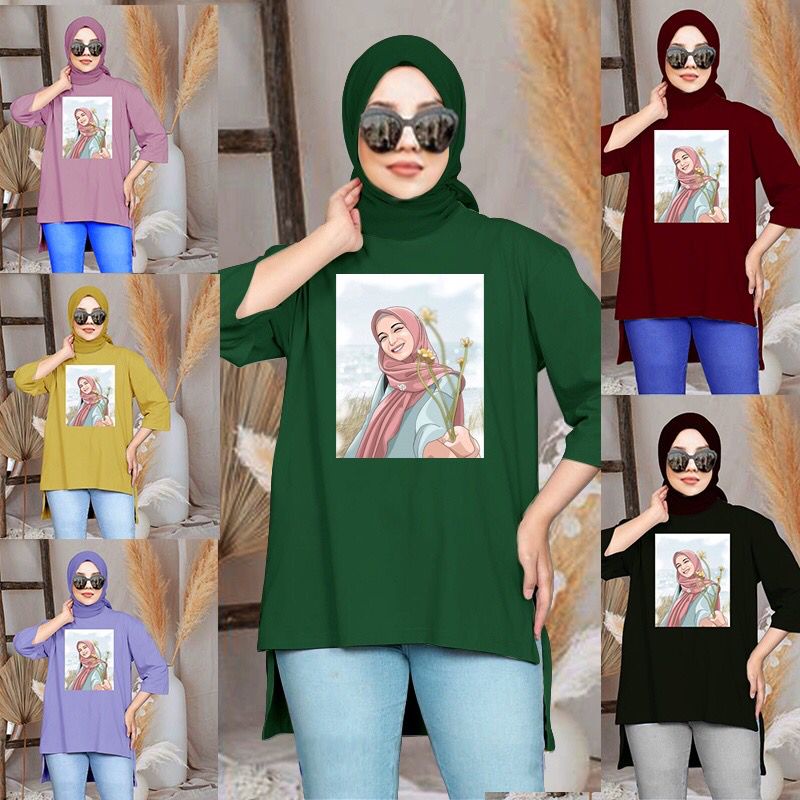 baju tunik viral kekinian 2022 motif random / / dewasa / kaos wanita jumbo / basic wamone hijab / mo
