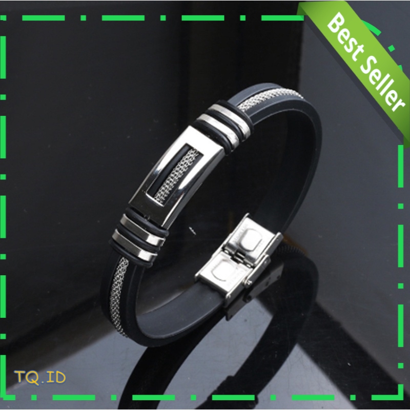 GELANG PRIA SILICON STAINLESS STEEL KLASIK MEWAH