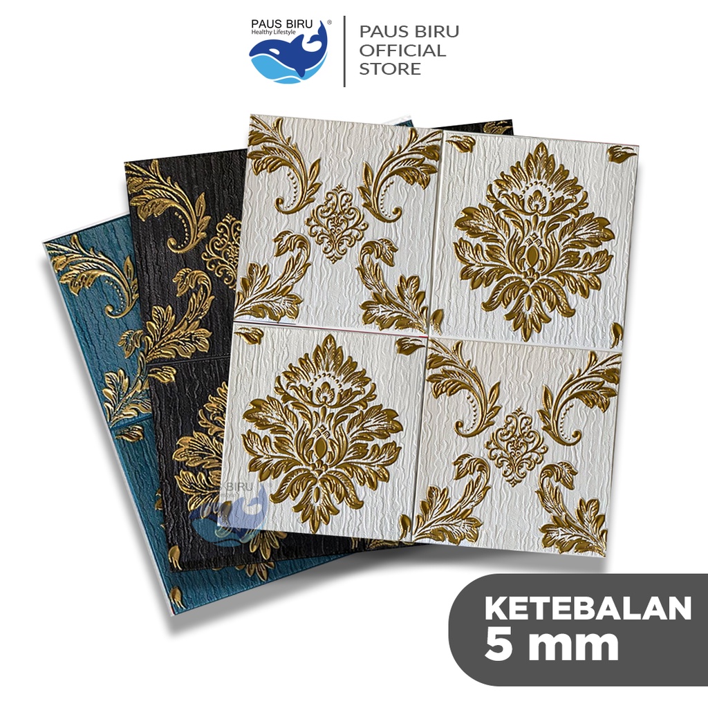 Paus Biru - Wallpaper Dinding 3D Foam Motif Batik Bunga Wallfoam 3D tebal 5mm MT5