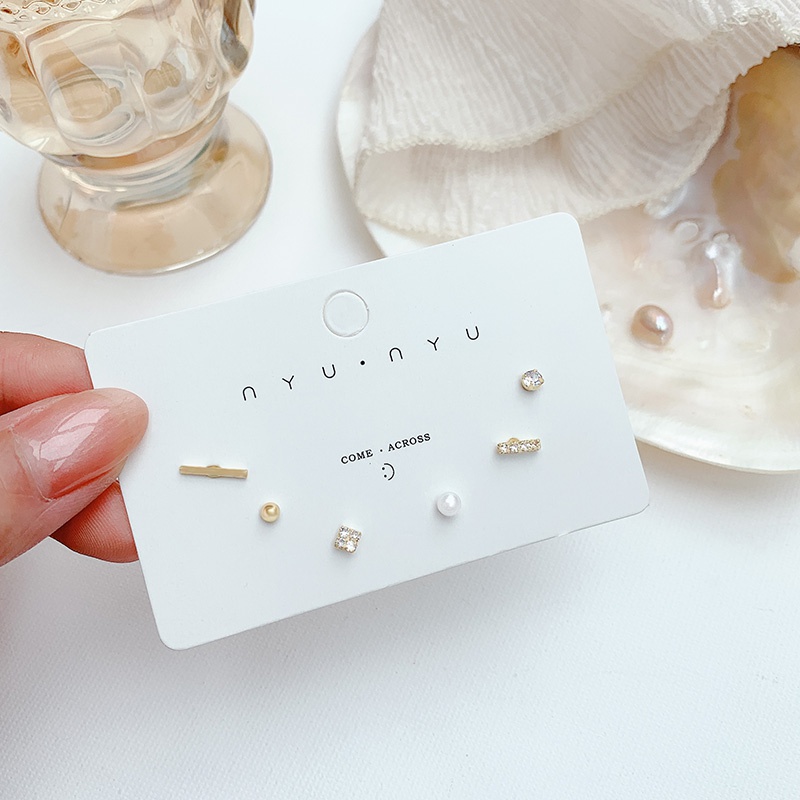6pcs Anting Stud Bahan Sterling Silver Aksen Mutiara Metal Gaya Korea Untuk Wanita