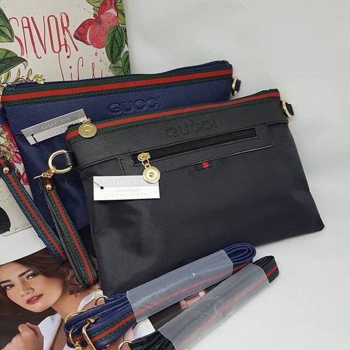 TAS BATAM TAS WANITA IMPORT TAS GUCCI CLUTCH WATERPROF TIPE 1 QB - Hitam