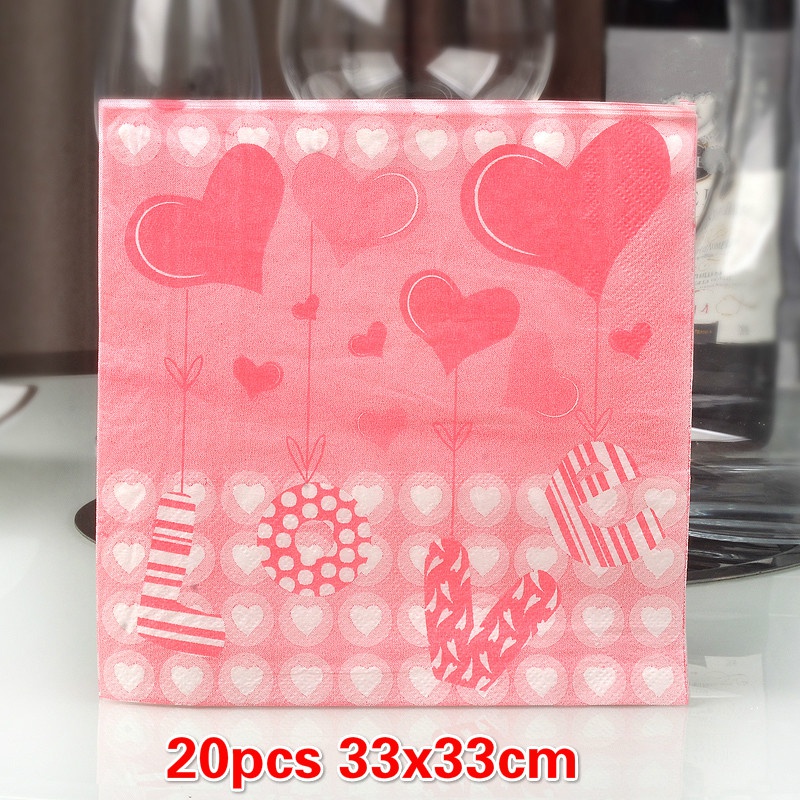 Table Napkin Paper Cute Pink Tissue Love Heart Printed Cafe Wedding Party Tissue Placemat Napkin Festival