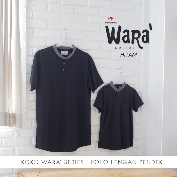 Baju Koko Kaos Pria Laki laki Lengan Pendek Wara Series Dhikr & Sabr - Hitam, 4