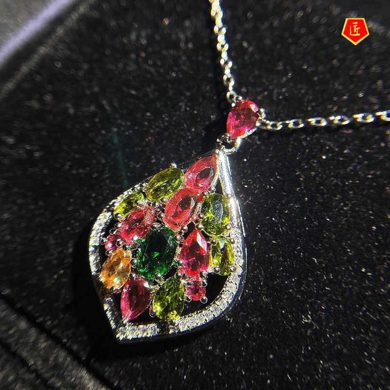 [Ready Stock]Luxury Colorful Full Diamond Pendant Women's Pear-Shaped Fashion Temperament