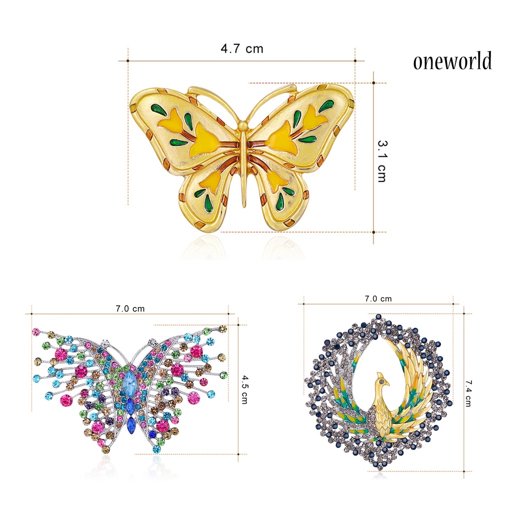 OW@ Brooch Badge Elegant Ornamental Vintage Peacock Butterfly Colored Rhinestone Brooch for Celebration