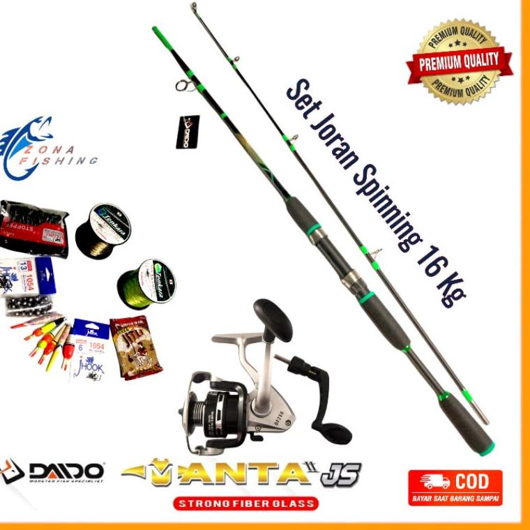 ( PAKET KOMPLIT ) Set Joran Pancing Reel Spinning Kaku Lentur Fiber Solid Murah Kuat DAIDO MANTA 150