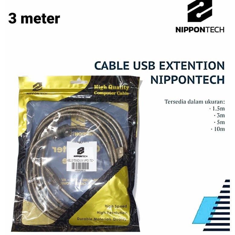 Kabel usb Extentsion transparan 3meter nipontech....