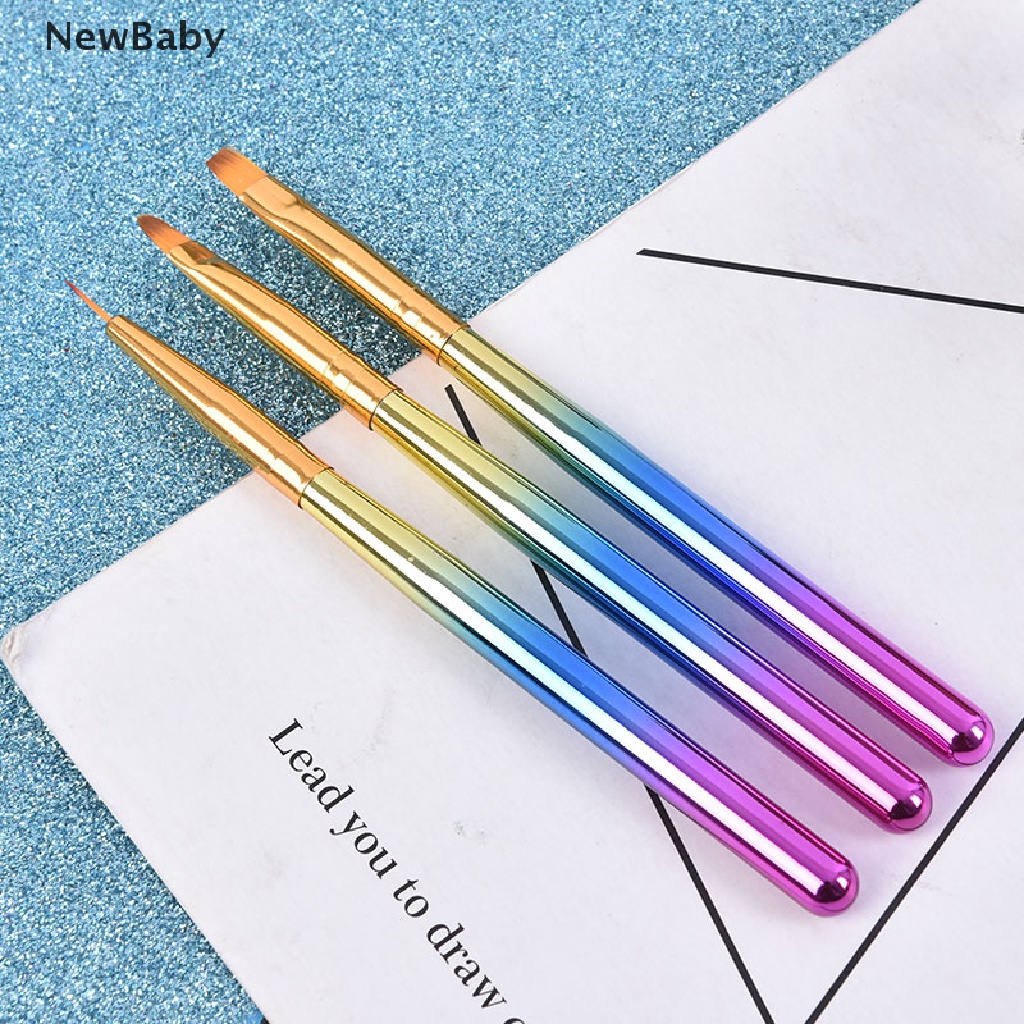 Newbaby 3pcs / Set Brush Pen Dotting Untuk Gambar Hiasan Nail Art Diy