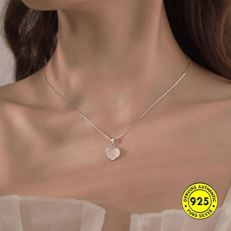 Kalung Liontin Giok Putih Bahan S925 Silver Gaya Korea Untuk Wanita