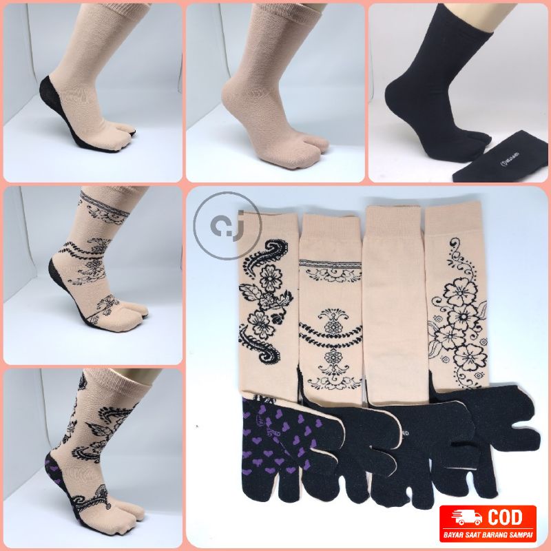 TOKO KL | kaos kaki jempol 2 jari motif dan polos crem kaos kaki muslimah wanita dewasa