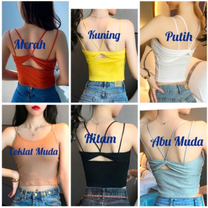 Crop Top Tanktop Push Up Tali Dua Pita Dalaman Wanita Sexy