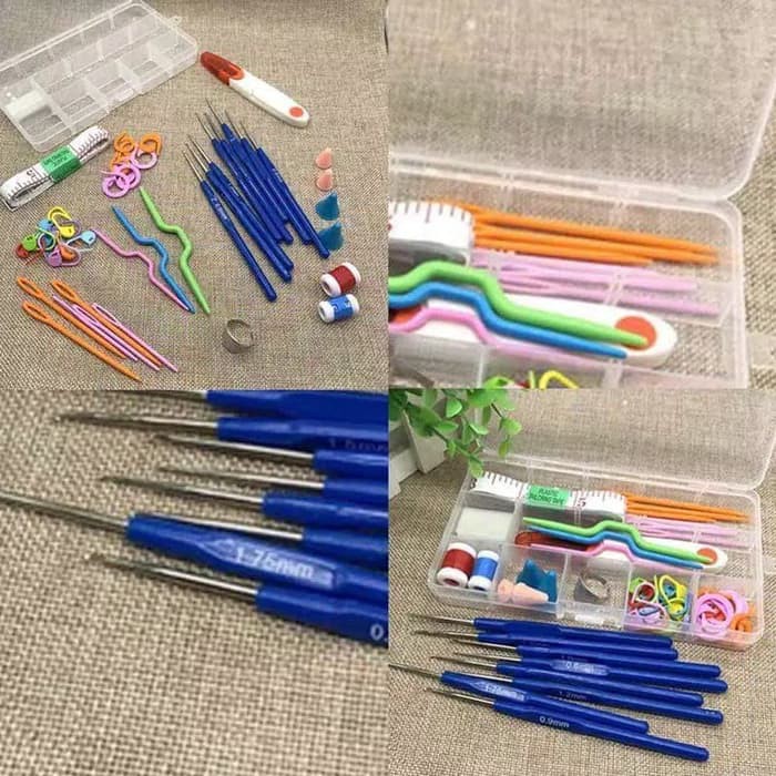 alat rajut jarum rajut hakpen set lace dengan box import premium