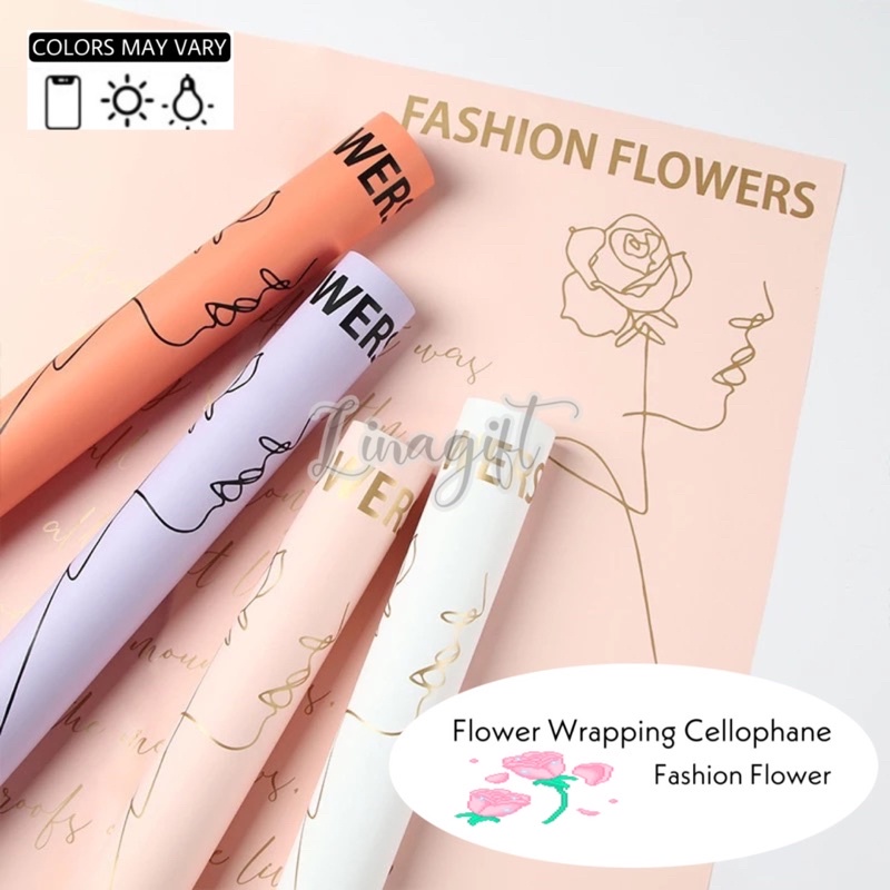 ( 5 Lembar ) FASHION FLOWER - FLOWER WRAPPING PAPER KOREAN PLASTIC CELLOPHANE KERTAS BUNGA / BUNGKUS BUKET - FLORIST ROMATIC CLASSIC ROMANTIS