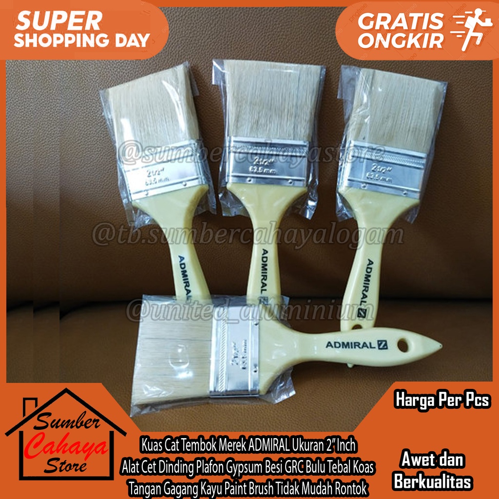 Kuas Cat Tembok Merek ADMIRAL Ukuran 2” Inch Alat Cet Dinding Plafon Gypsum Gipsum Pelapon Plapon Pl