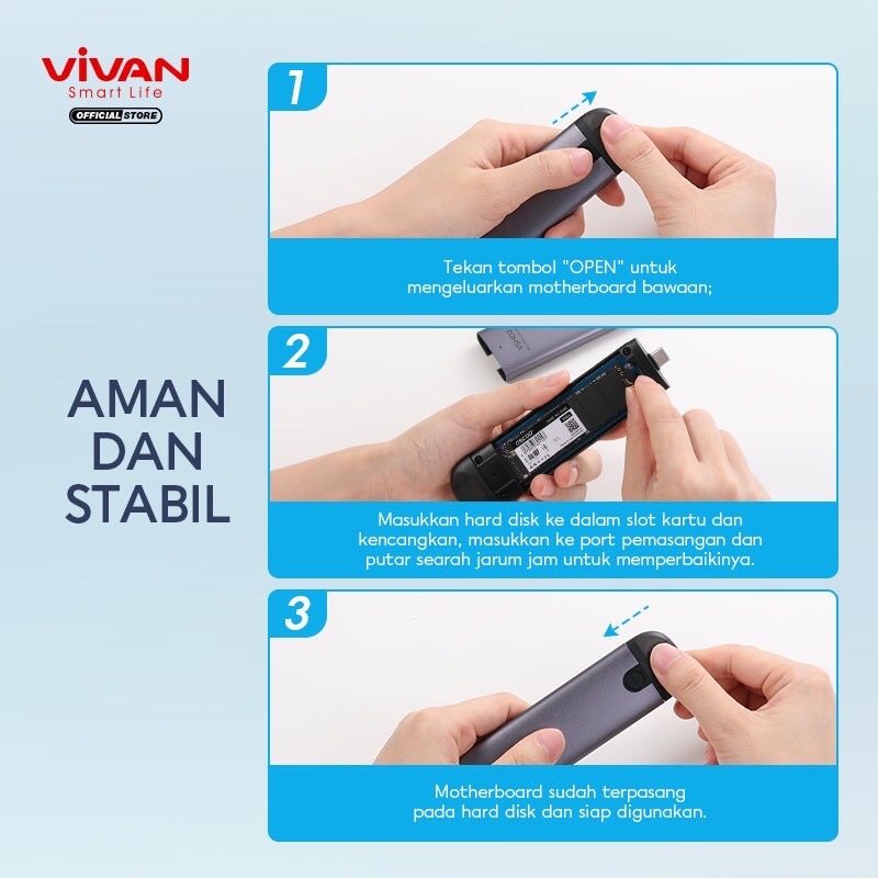 VIVAN M2 Enclosure VSHD2 USB Type C Dual Output 10 GbpsHigh Speed Transmission Casing Alumunium Alloy - Garansi 1 Tahun