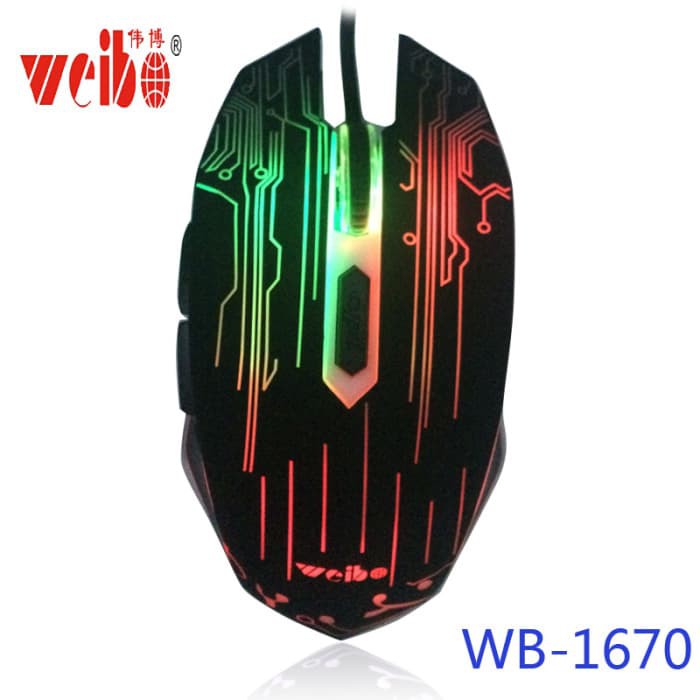 Super Hot! MOUSE GAMING WEIBO WB 1670 BLACK RAINBOW LIGHT CABLE GAMING Terbatas!