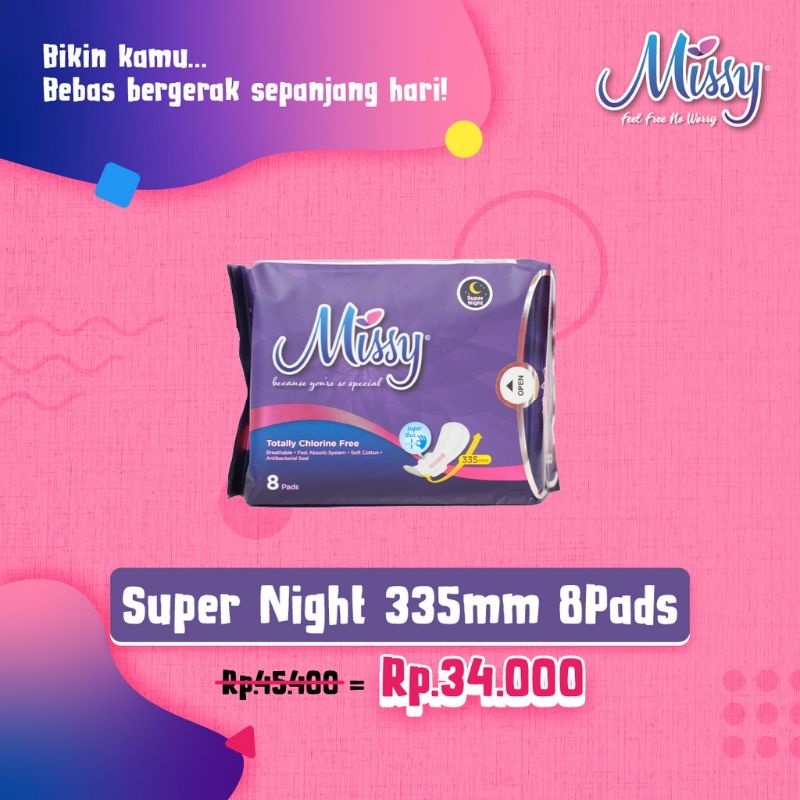 100% Original Pembalut Missy Super Night 8 pads